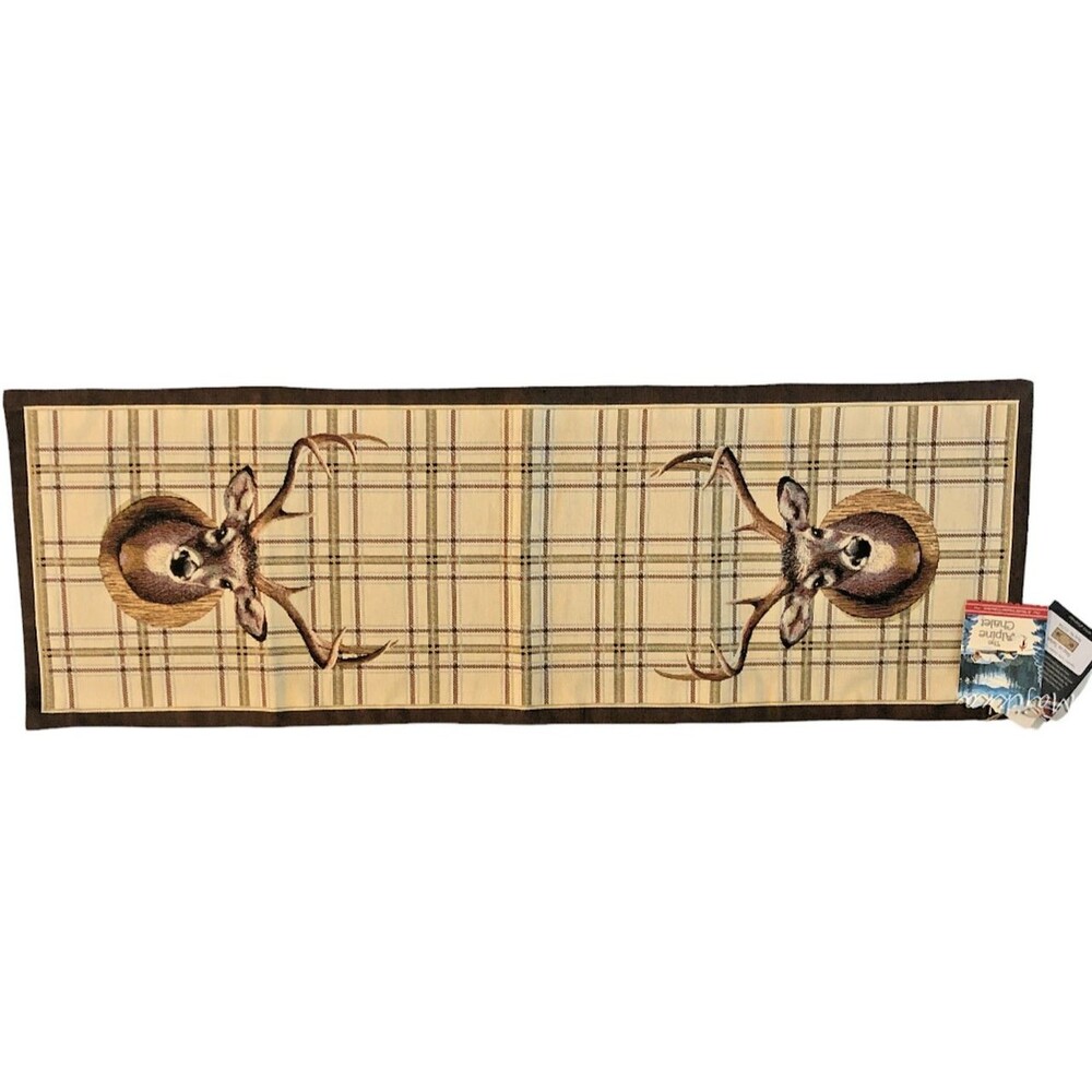 Hines of Oxford LUX Stag Tapestry Table Runner Dresser Scarf Plaid Tartan Cabin